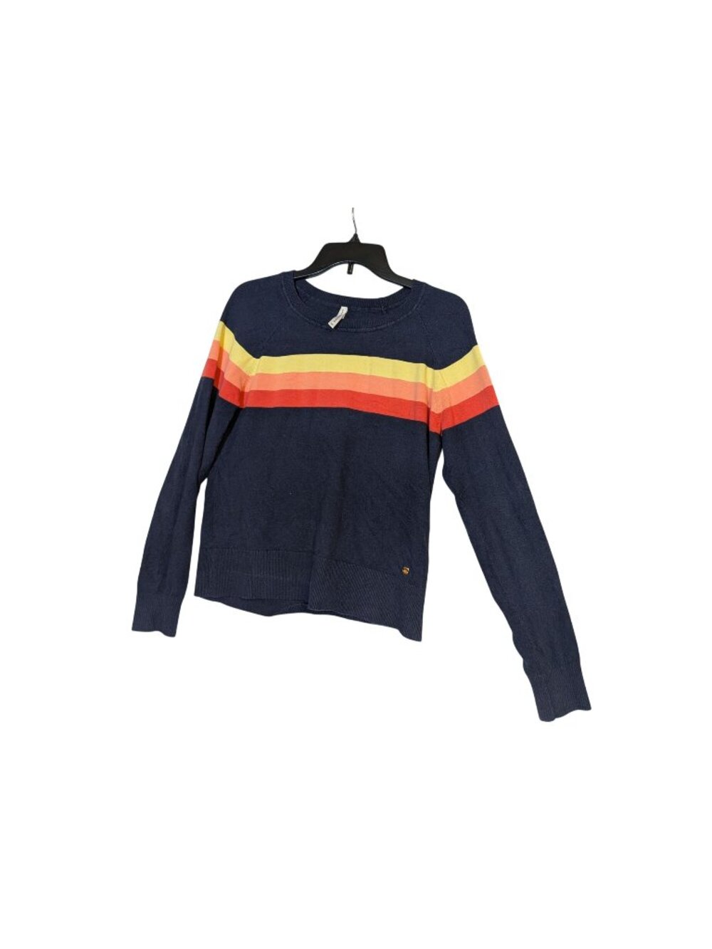 Southern Tide Womens Navy Crewneck Sweater With Retro Rainbow Stripe Cotton-Cash